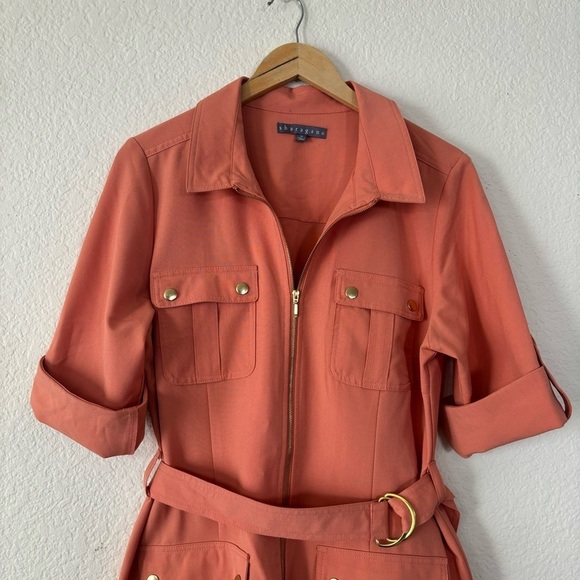 Sharagano Women's Short Sleeve Casual Shirt Dress with Front Pockets Size 14 - Picture 6 of 12